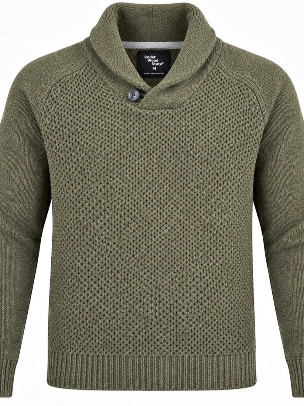 Cedar Wood State Men's M Olive Wool Blend Shawl Collar Textured Knit Sweater